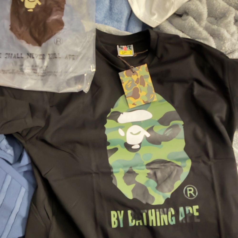 Bape Black Shirt with Green Camo Ape Logo